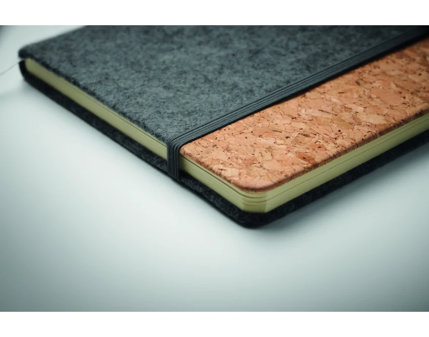 Notatnik korkowy A5 RPET kamienny szary z logo 160 stron