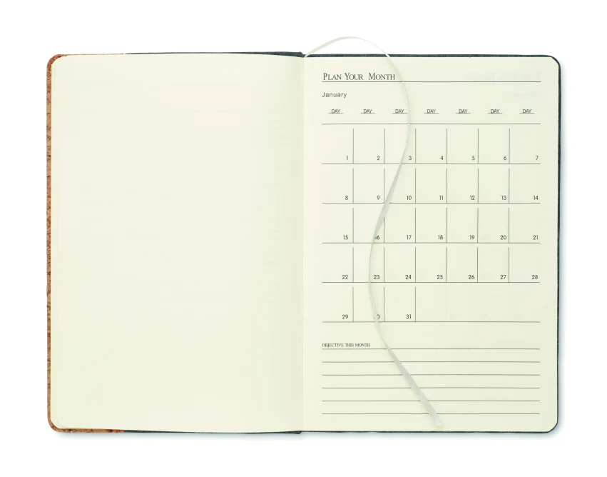 Notatnik korkowy A5 RPET kamienny szary z logo 160 stron