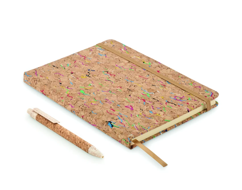 Kolorowy notatnik A5 Cornota z korka z logo – beżowy