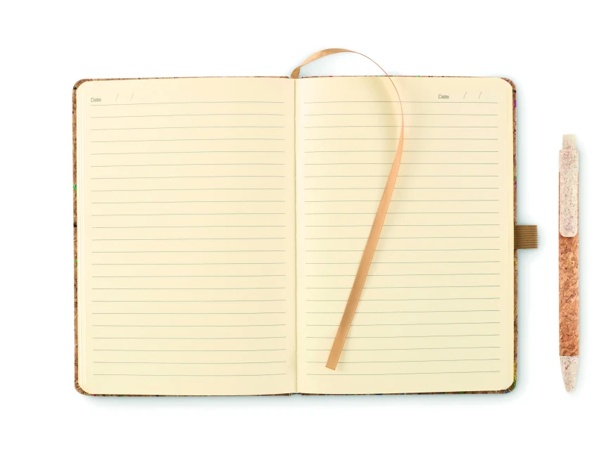 Kolorowy notatnik A5 Cornota z korka z logo – beżowy