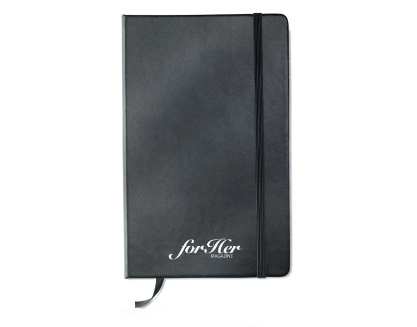 Czarny notes A5 z logo firmy, twarda okładka, ekologiczny