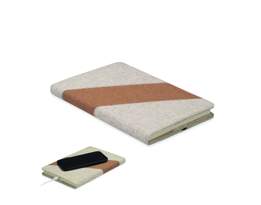 Notes A5 Cortona z ładowarką 15W, korek i bawełna, beżowy