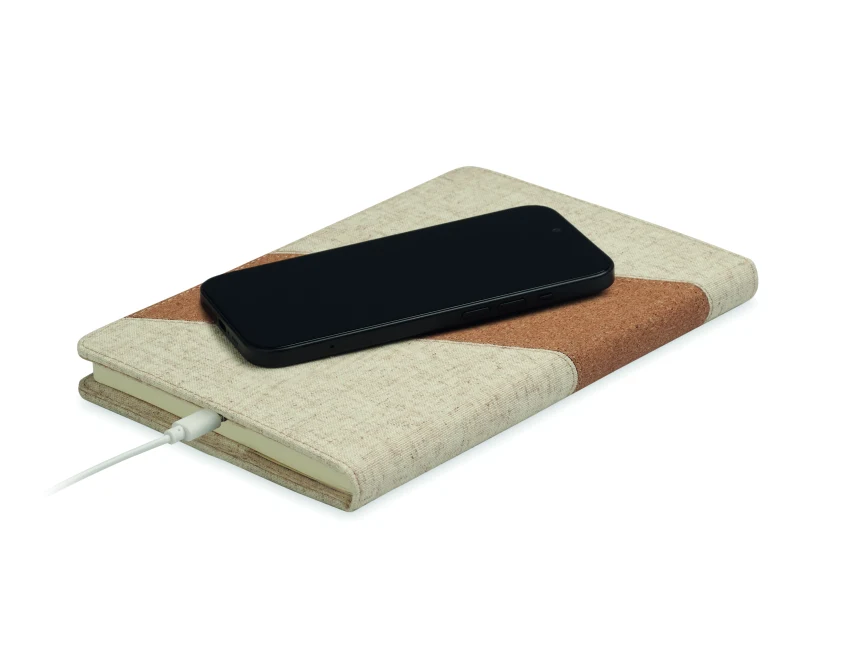 Notes A5 Cortona z ładowarką 15W, korek i bawełna, beżowy