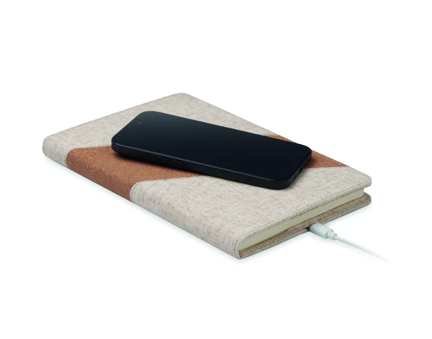 Notes A5 Cortona z ładowarką 15W, korek i bawełna, beżowy