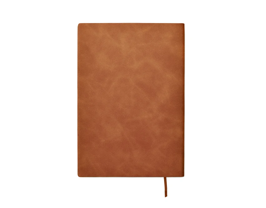 Brązowy notes A5 z logo, prążkowana okładka, 40% recykling