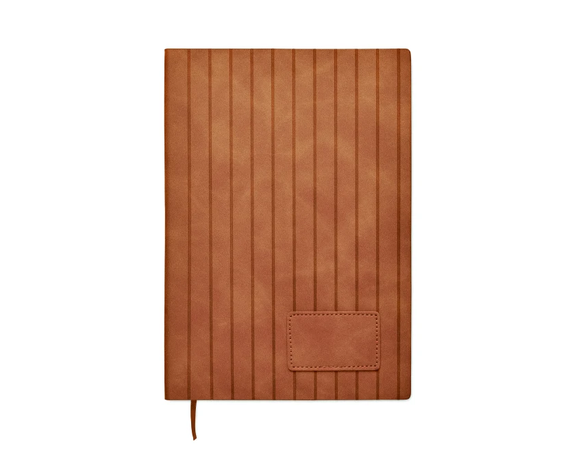 Brązowy notes A5 z logo, prążkowana okładka, 40% recykling