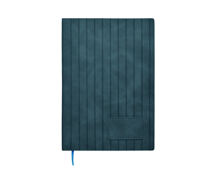 Notatnik A5 niebieski z recyklingu, prążkowana okładka, logo