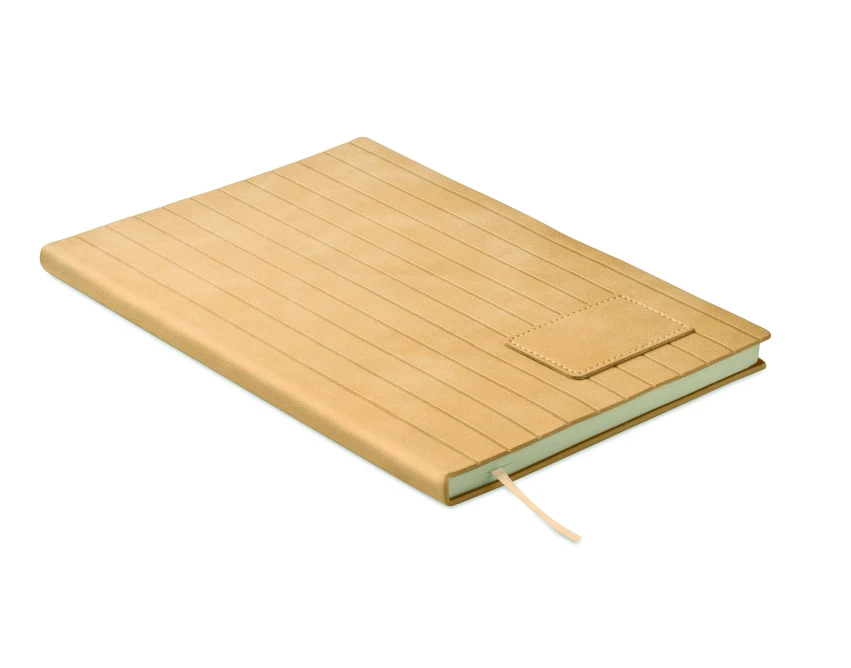 Beżowy notes A5 z prążkowaną okładką PU i logo firmy