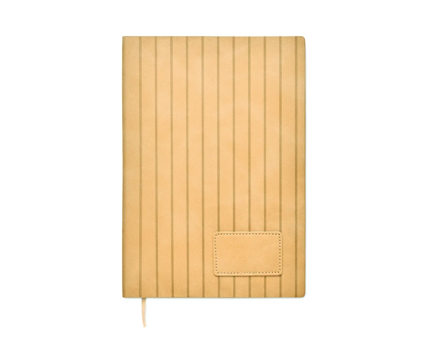 Beżowy notes A5 z prążkowaną okładką PU i logo firmy