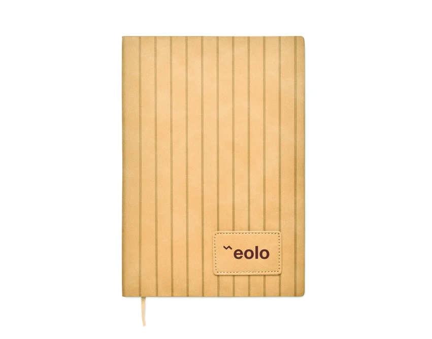 Beżowy notes A5 z prążkowaną okładką PU i logo firmy