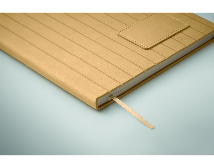 Beżowy notes A5 z prążkowaną okładką PU i logo firmy