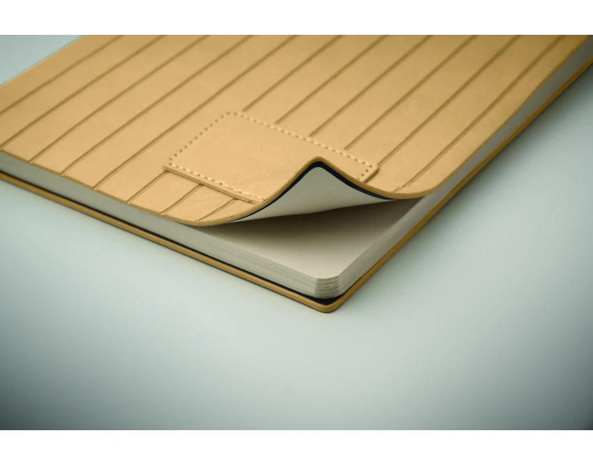 Beżowy notes A5 z prążkowaną okładką PU i logo firmy