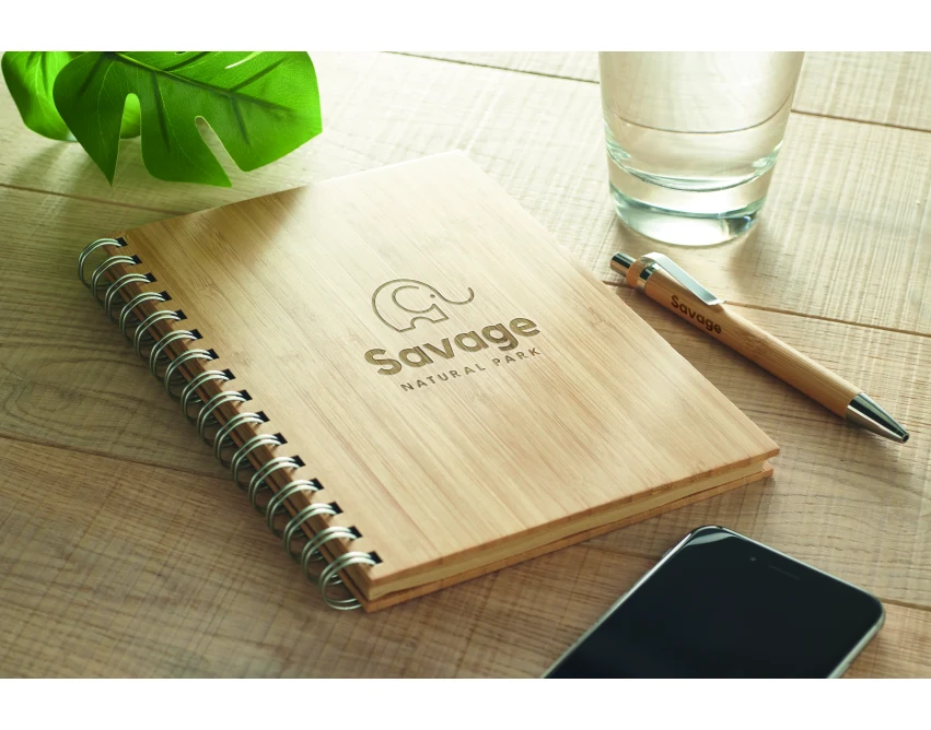 Bambusowy notatnik A5 Bram z okładką z drewna z logo