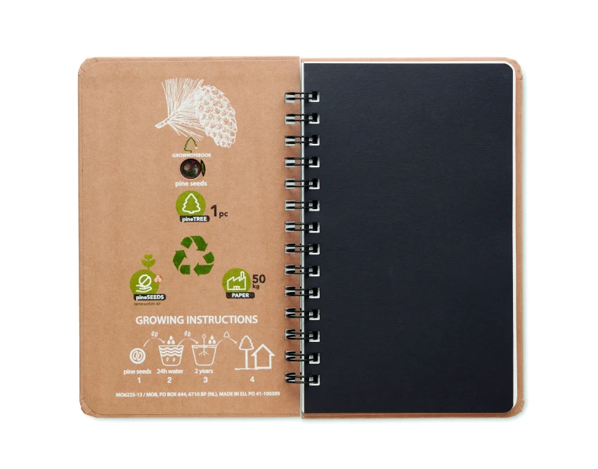 Sosnowy notes A5 Grownotebook™ z nasionami i logo