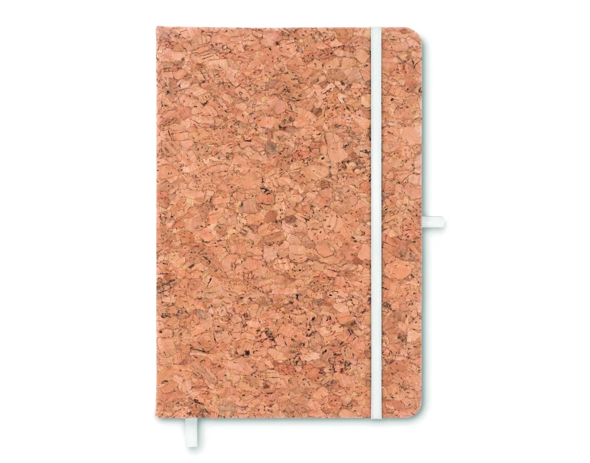 Ekologiczny notes korkowy A5 z logo, białe detale Suber