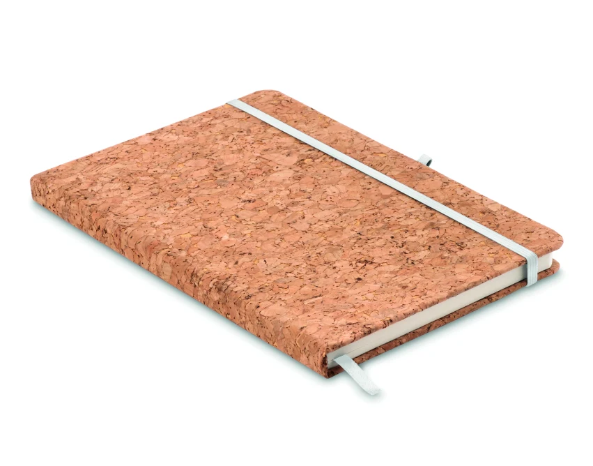 Ekologiczny notes korkowy A5 z logo, białe detale Suber
