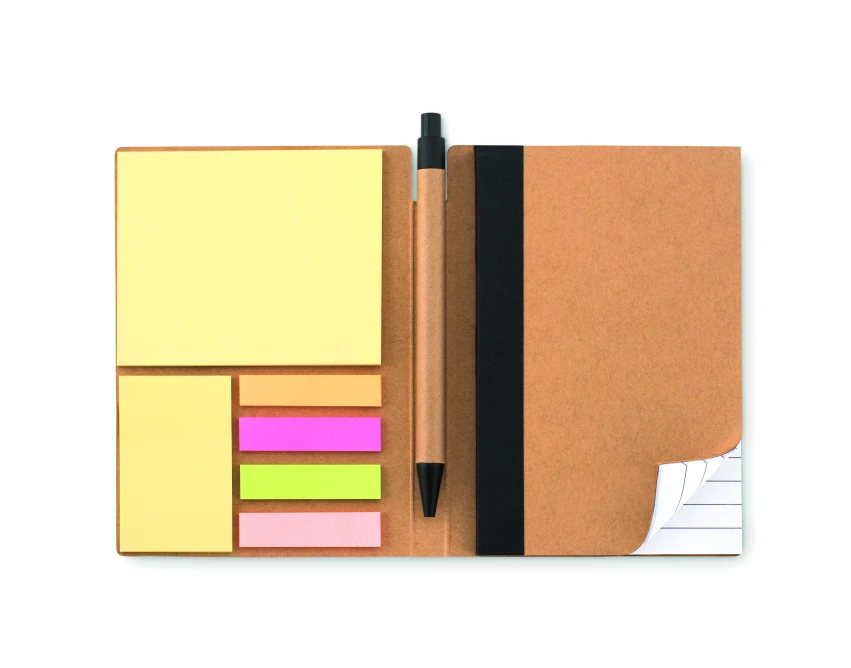 Czarny notes ekologiczny z recyklingu z długopisem i logo