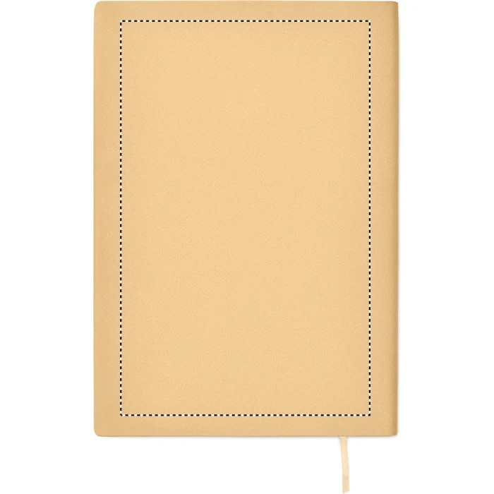 Schemat znakowania dla Transfer sitodruk - T1 na gadżecie: Beżowy notes A5 z prążkowaną okładką PU i logo firmy