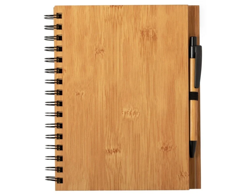 Bambusowy notatnik A5 z długopisem, brązowy, z logo