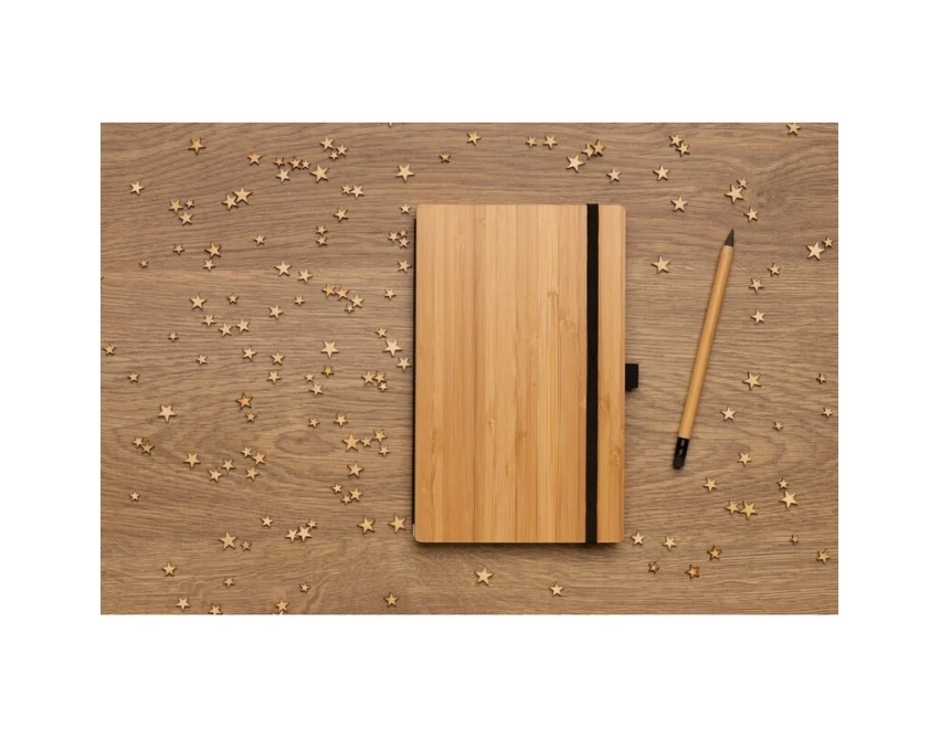 Bambusowy notatnik z ołówkiem Infinity i grawerem logo