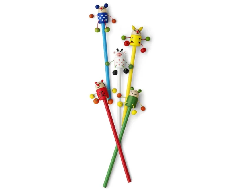 Ołówek zwierzątka drewniany z logo – kolorowy mix 3D