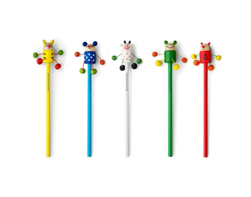 Ołówek zwierzątka drewniany z logo – kolorowy mix 3D