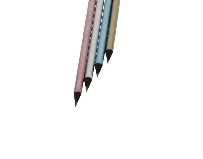 Złoty ołówek drewniany z czarną gumką i nadrukiem logo