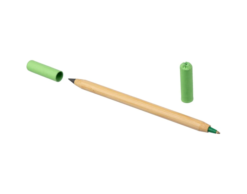 Jasnozielony bambusowy ołówek-długopis 2w1 z logo