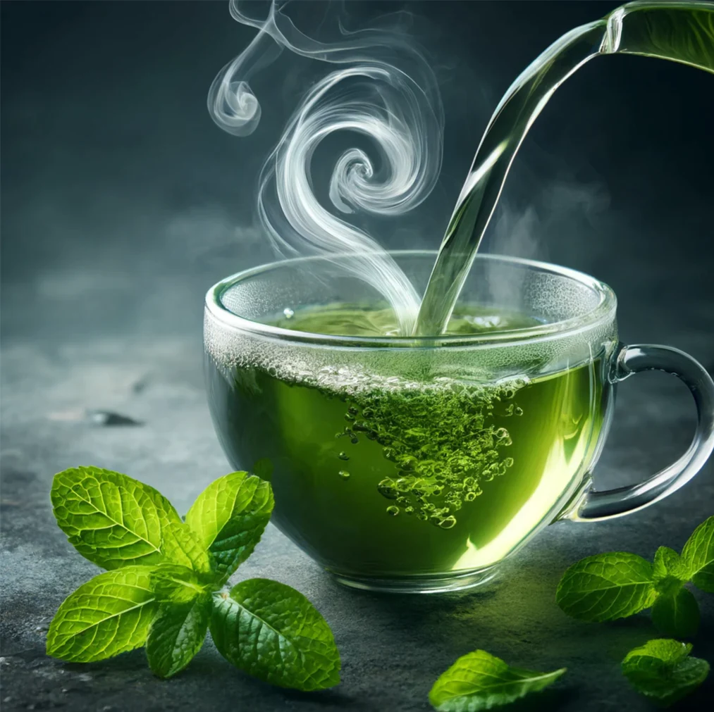 przezroczysta filiżanka z zieloną herbatą