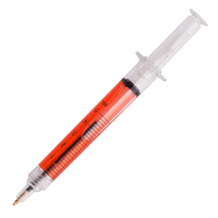 Długopis w kształcie strzykawki z nadrukiem logo, czerwony 