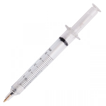 Długopis w kształcie strzykawki z nadrukiem logo - Cure, transparentny 