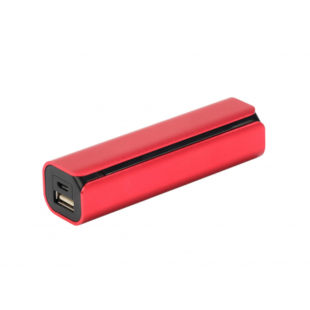 Prostokątny metalowy power bank - czerwony z czarnym wykończeniem