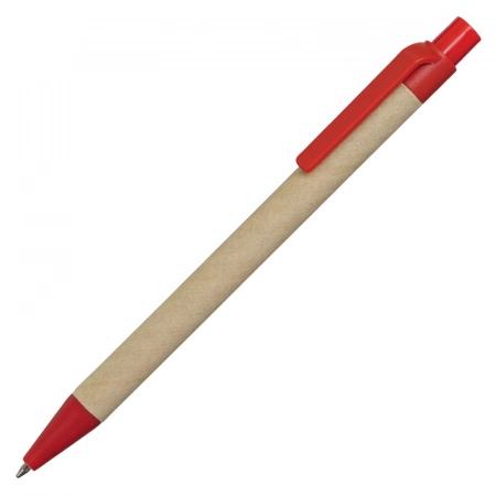 Długopis tekturowy biodegradowalny z nadrukiem logo, czerwony/brązowy 