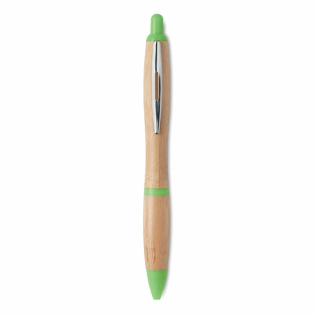 Długopis z bambusa Rio bamboo, limonkowe elementy