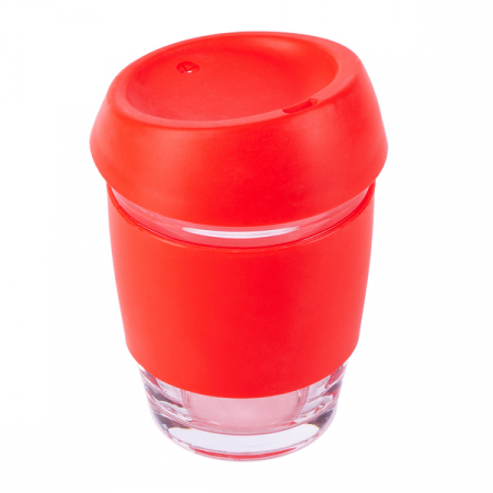 Szklany kubek ekologiczny 350 ml, czerwony