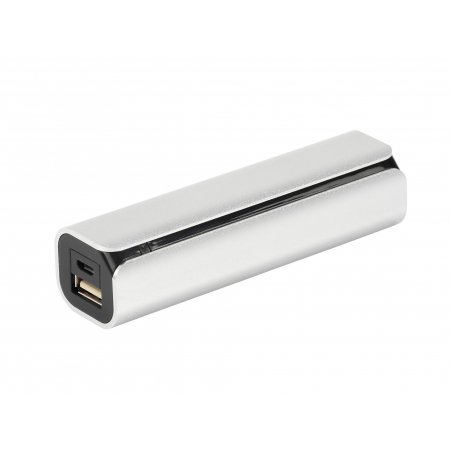 Prostokątny metalowy power bank - srebrny z czarnym wykończeniem