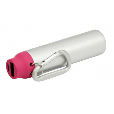 Nowoczesny POWER BANK z dużym metalowym karabińczykiem - różowy