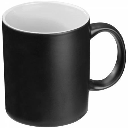 Czarny reklamowy kubek ceramiczny do graweru logo, 300 ml - białe wnętrze