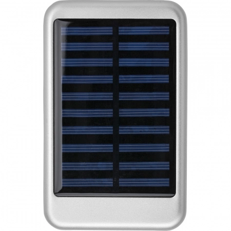 Solarny power bank 4000mAh, srebrnego koloru, ładowarka słoneczna