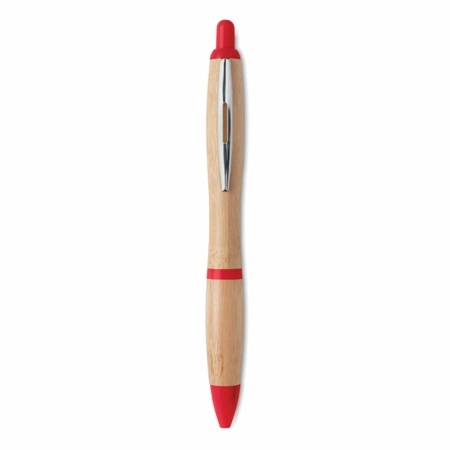 Długopis z bambusa Rio bamboo, czerwone elementy