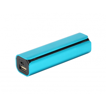 Prostokątny metalowy power bank - jasnoniebieski z czarnym wykończeniem