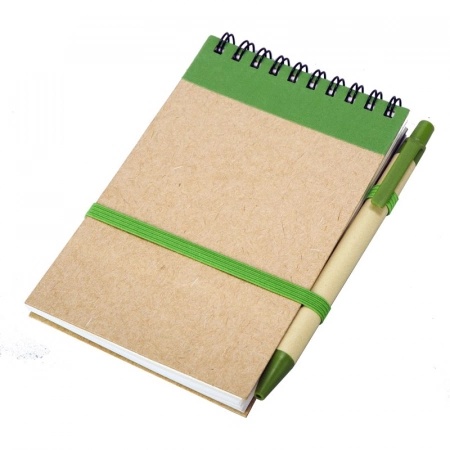 Notes Kraft 90x140/70k gładki z długopisem, zielony/beżowy 