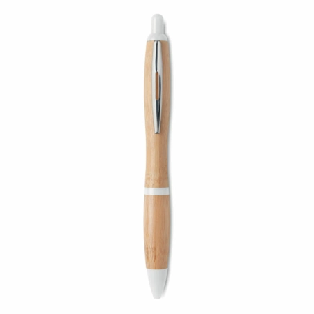 Długopis z bambusa Rio bamboo, białe elementy