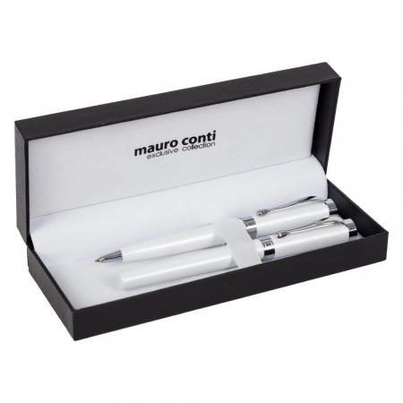 Długopis i pióro kulkowe, Mauro Conti, białe, nadruk logo