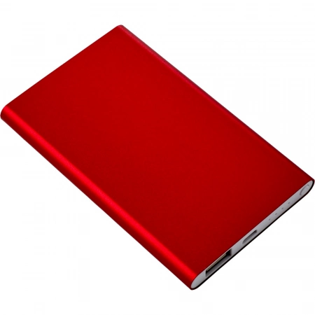 Power bank reklamowy 4000mAh, grawer logo (wychodzi na biało) - czerwony kolor obudowy 