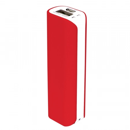 Power bank 2200mAh, czerwony kolor obudowy do nadruku reklamowego najlepiej w białym kolorze