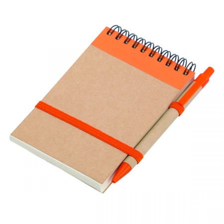 Notes Kraft 90x140/70k gładki z długopisem, pomarańczowy/beżowy 