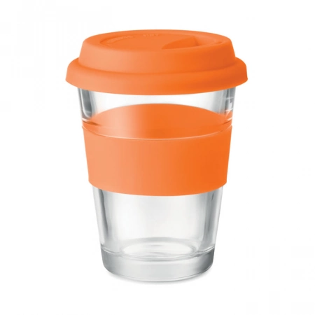 Szklany kubek z nadrukiem logo, 350 ml, pomarańczowy kolor