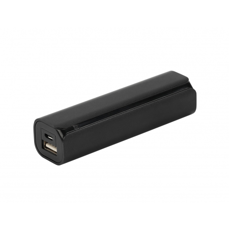 Prostokątny metalowy power bank - czarny z czarnym wykończeniem