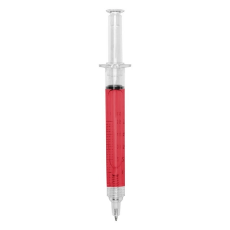 Długopis strzykawka z czerwonym płynem